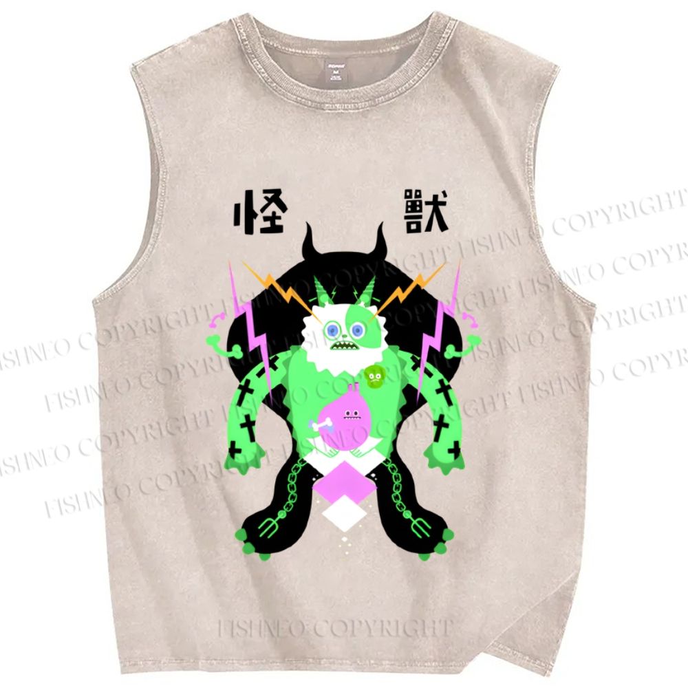 Unisex Monsters Printed Washed Tank Top