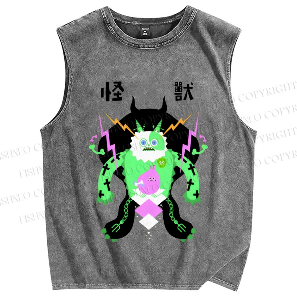 Unisex Monsters Printed Washed Tank Top