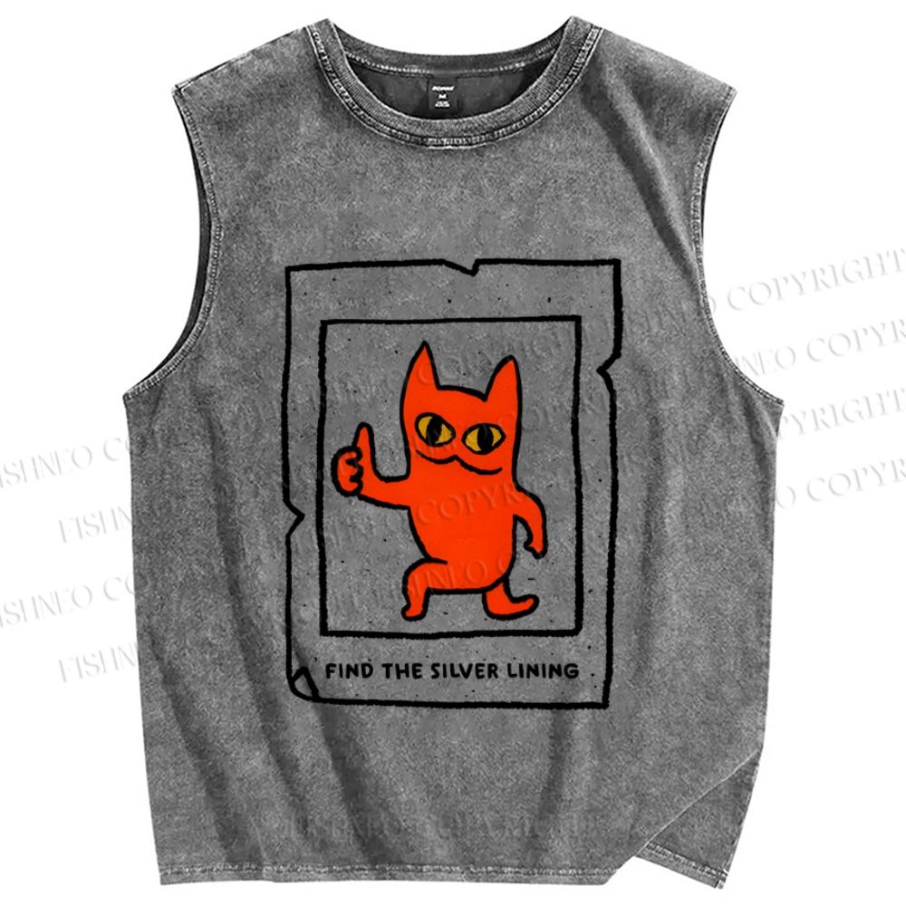 Unisex Find The Silver Lining Printed Washed Tank Top