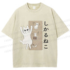 Unisex Angry Cat Printed Washed Tee