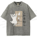Unisex Angry Cat Printed Washed Tee