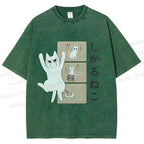 Unisex Angry Cat Printed Washed Tee
