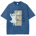 Unisex Angry Cat Printed Washed Tee