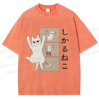 Unisex Angry Cat Printed Washed Tee