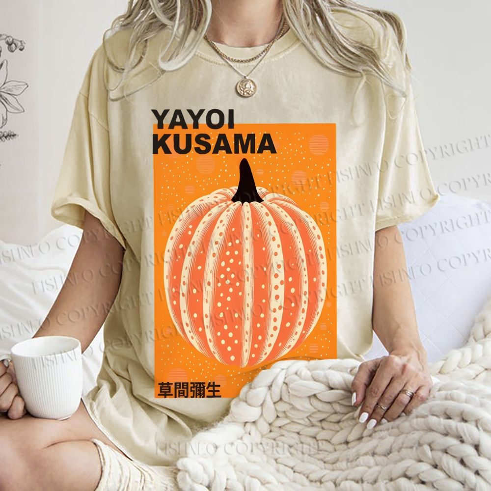 Unisex Yayoi Kusama Pumpkin Printed Washed Tee