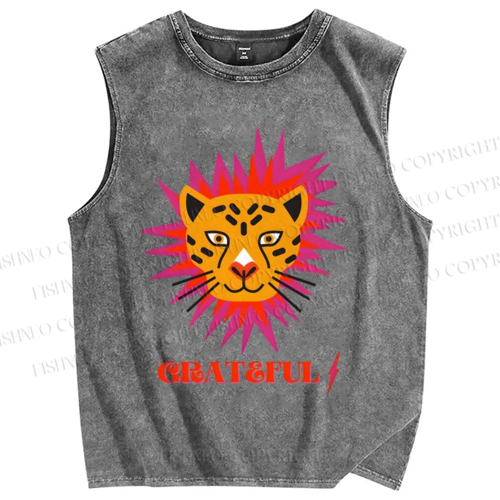 Unisex Leopard Printed Washed Tank Top