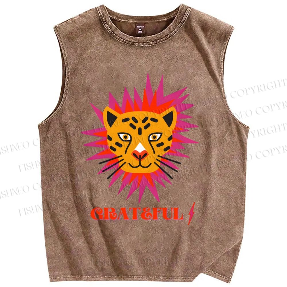 Unisex Leopard Printed Washed Tank Top