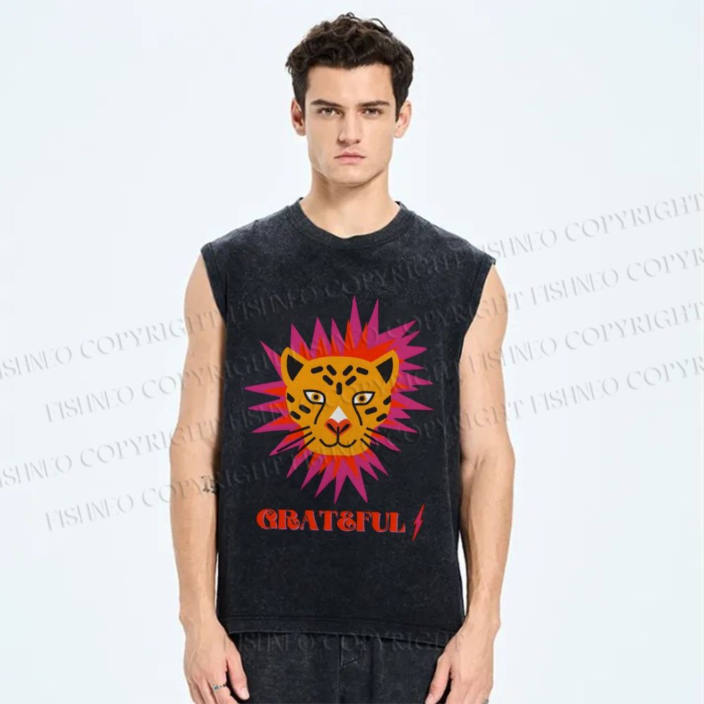 Unisex Leopard Printed Washed Tank Top