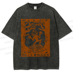 Unisex Vintage Silly Pumpkin Halloween Printed Washed Tee