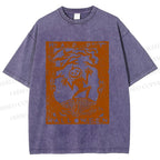Unisex Vintage Silly Pumpkin Halloween Printed Washed Tee