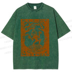 Unisex Vintage Silly Pumpkin Halloween Printed Washed Tee