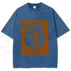 Unisex Vintage Silly Pumpkin Halloween Printed Washed Tee