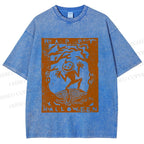 Unisex Vintage Silly Pumpkin Halloween Printed Washed Tee