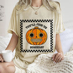 Unisex Silly Halloween Pumpkin Some Day you will join us Printed Washed Tee