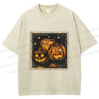 Unisex Halloween Stamp Evil Pumpkin Printed Washed Tee