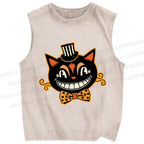 Unisex Funny Halloween Cat Printed Washed Tank Top