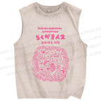 Unisex Japanese Graffiti Printed Washed Tank Top
