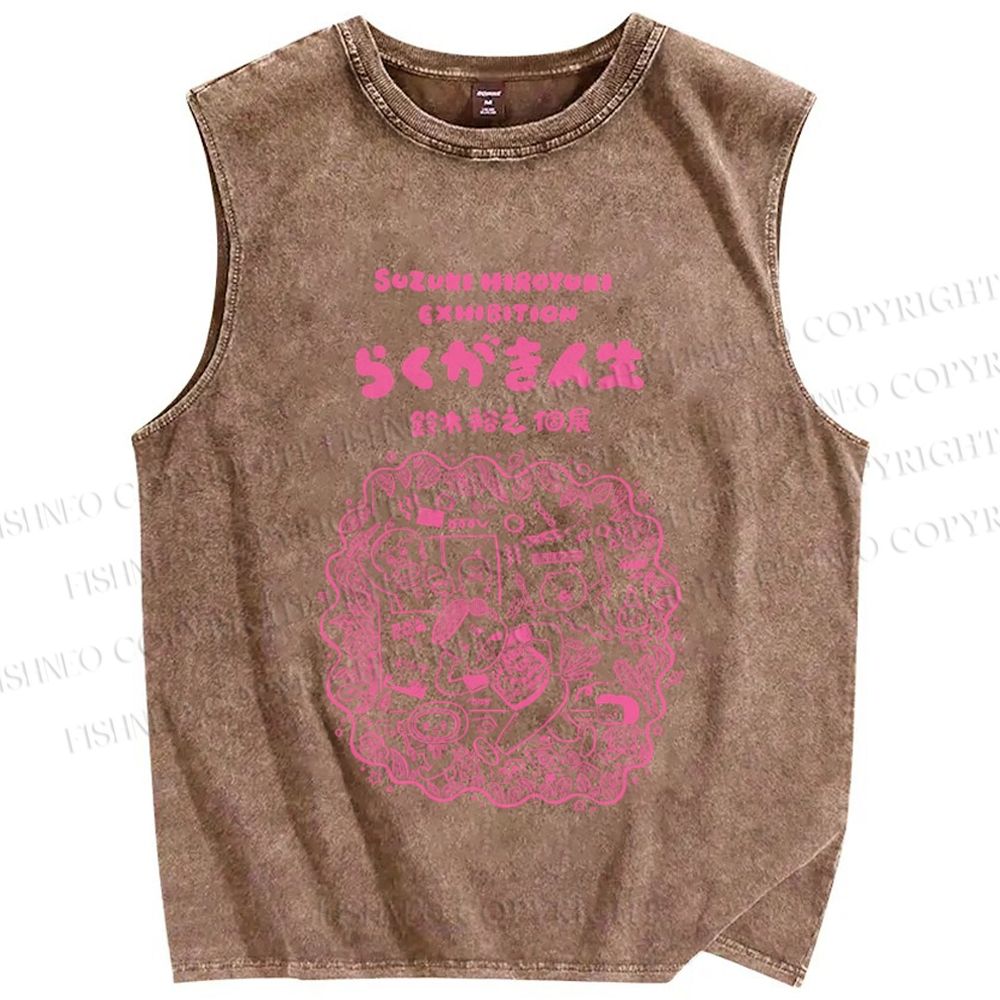 Unisex Japanese Graffiti Printed Washed Tank Top