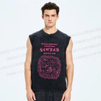 Unisex Japanese Graffiti Printed Washed Tank Top