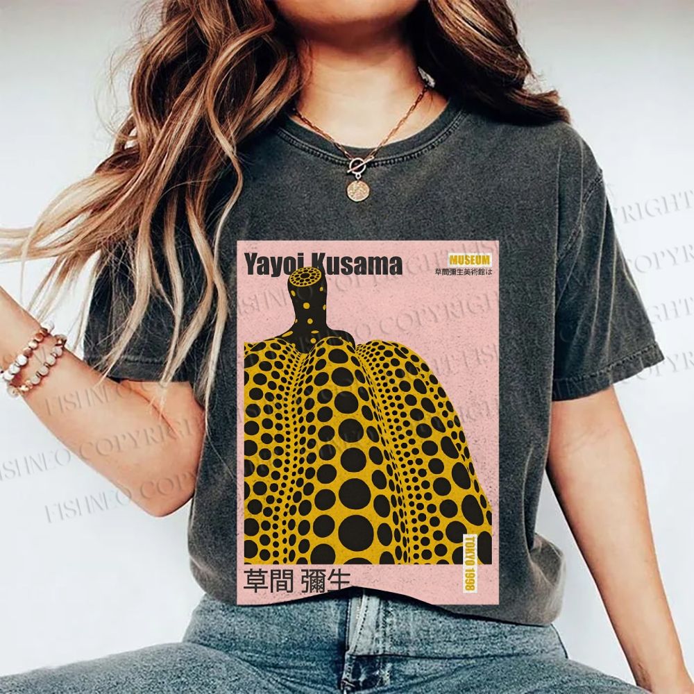 Unisex Yayoi Kusama Pumpkin Printed Washed Tee