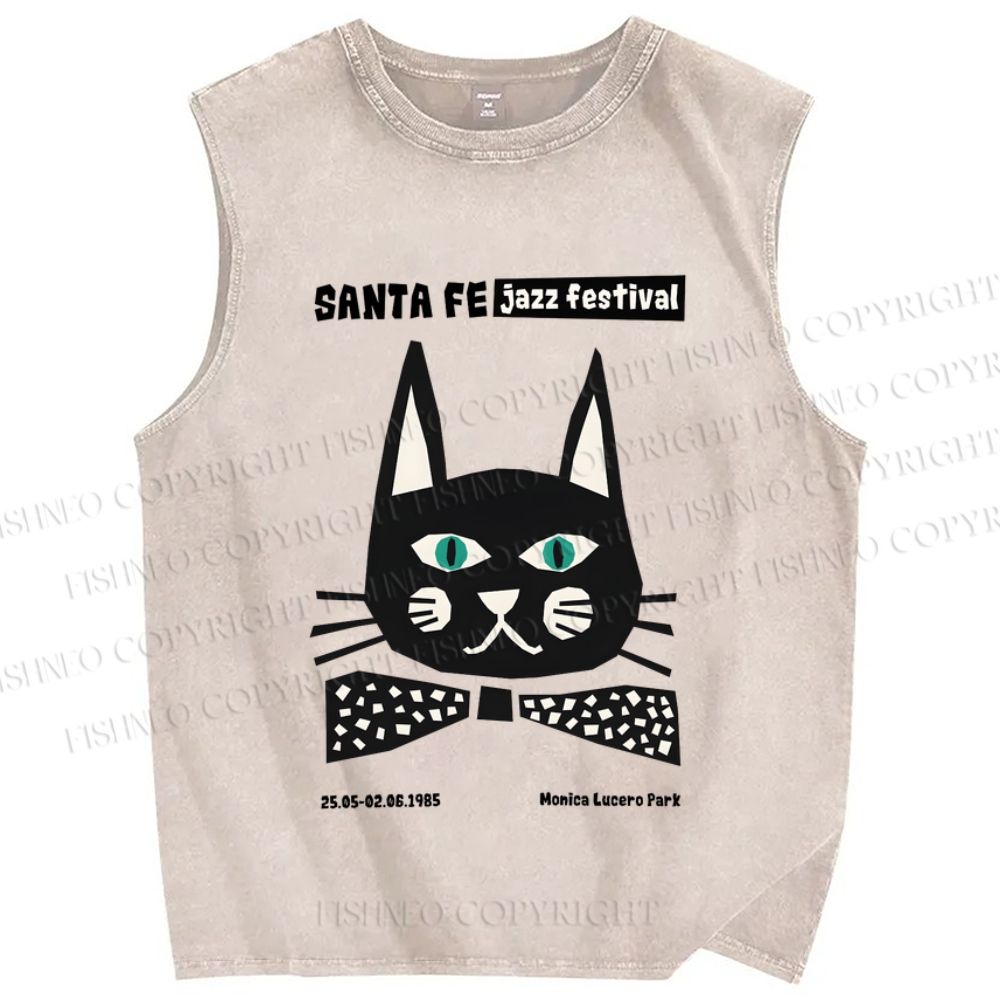 Unisex Jazz Cat Printed Washed Tank Top