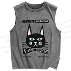 Unisex Jazz Cat Printed Washed Tank Top