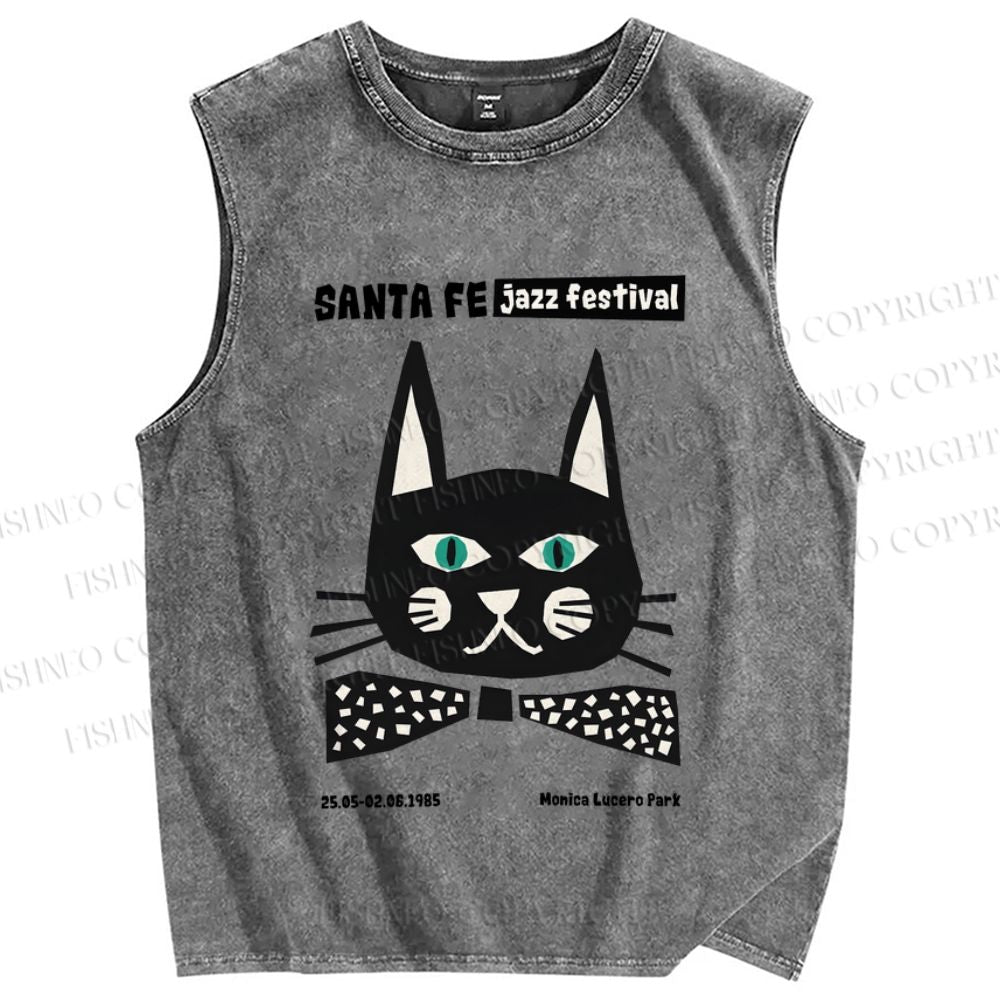 Unisex Jazz Cat Printed Washed Tank Top