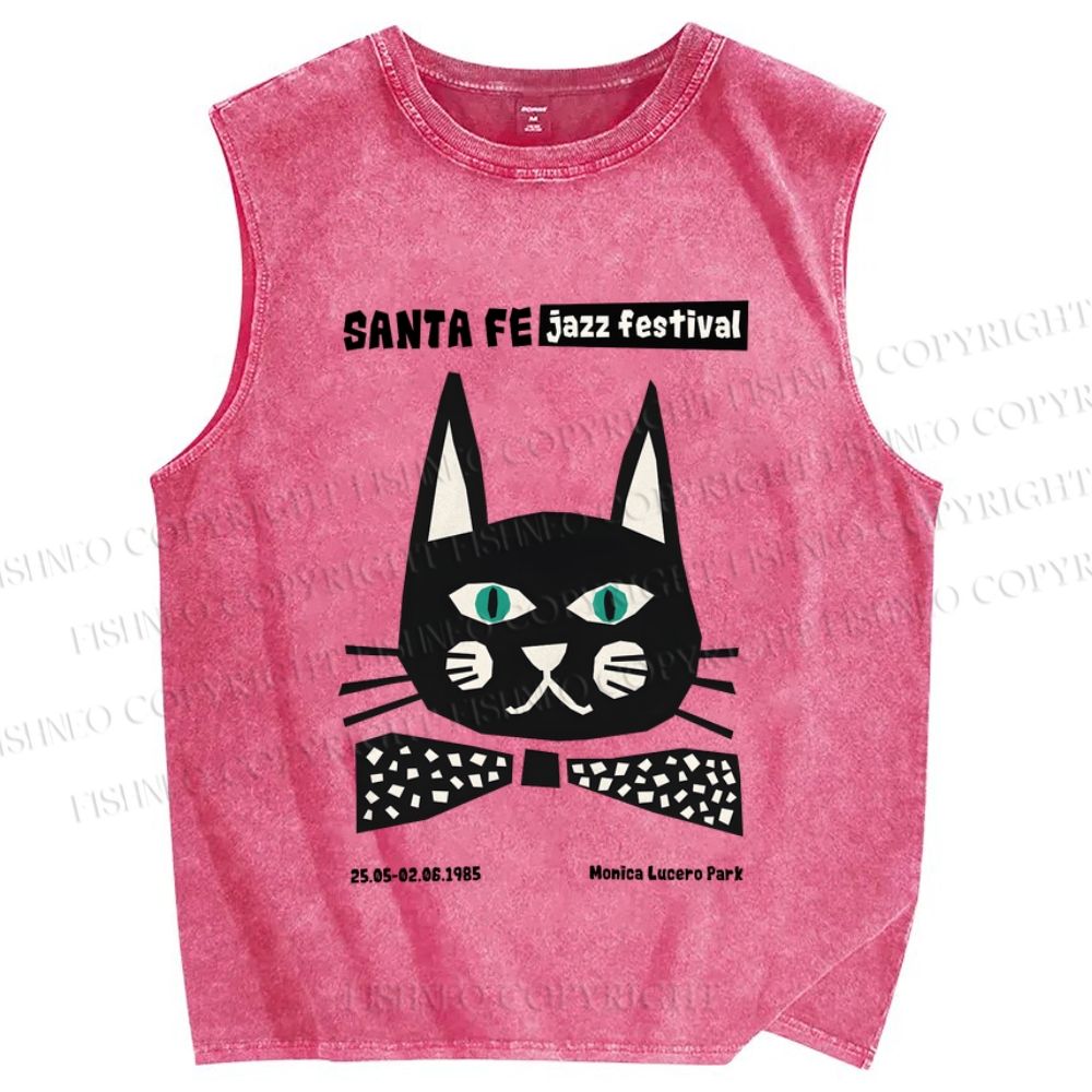 Unisex Jazz Cat Printed Washed Tank Top