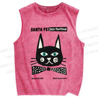 Unisex Jazz Cat Printed Washed Tank Top