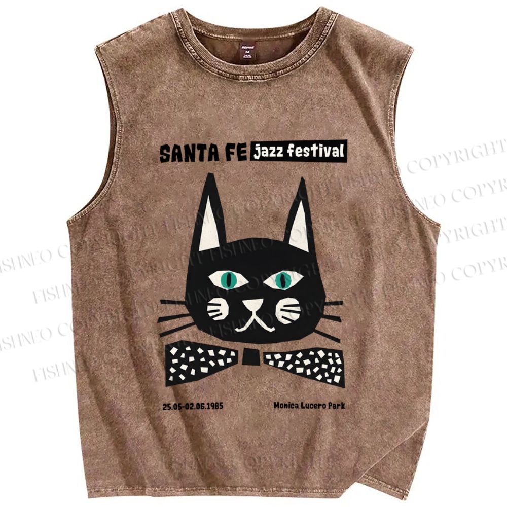 Unisex Jazz Cat Printed Washed Tank Top