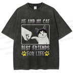 Unisex Me And My Cat Best Friends Printed Washed Tee