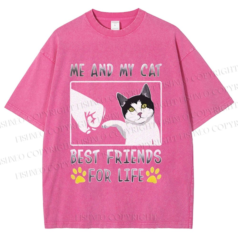 Unisex Me And My Cat Best Friends Printed Washed Tee