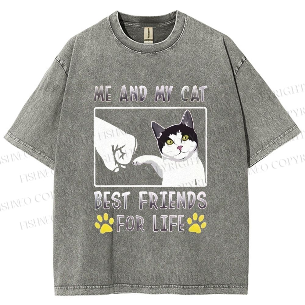 Unisex Me And My Cat Best Friends Printed Washed Tee