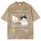 Unisex Me And My Cat Best Friends Printed Washed Tee