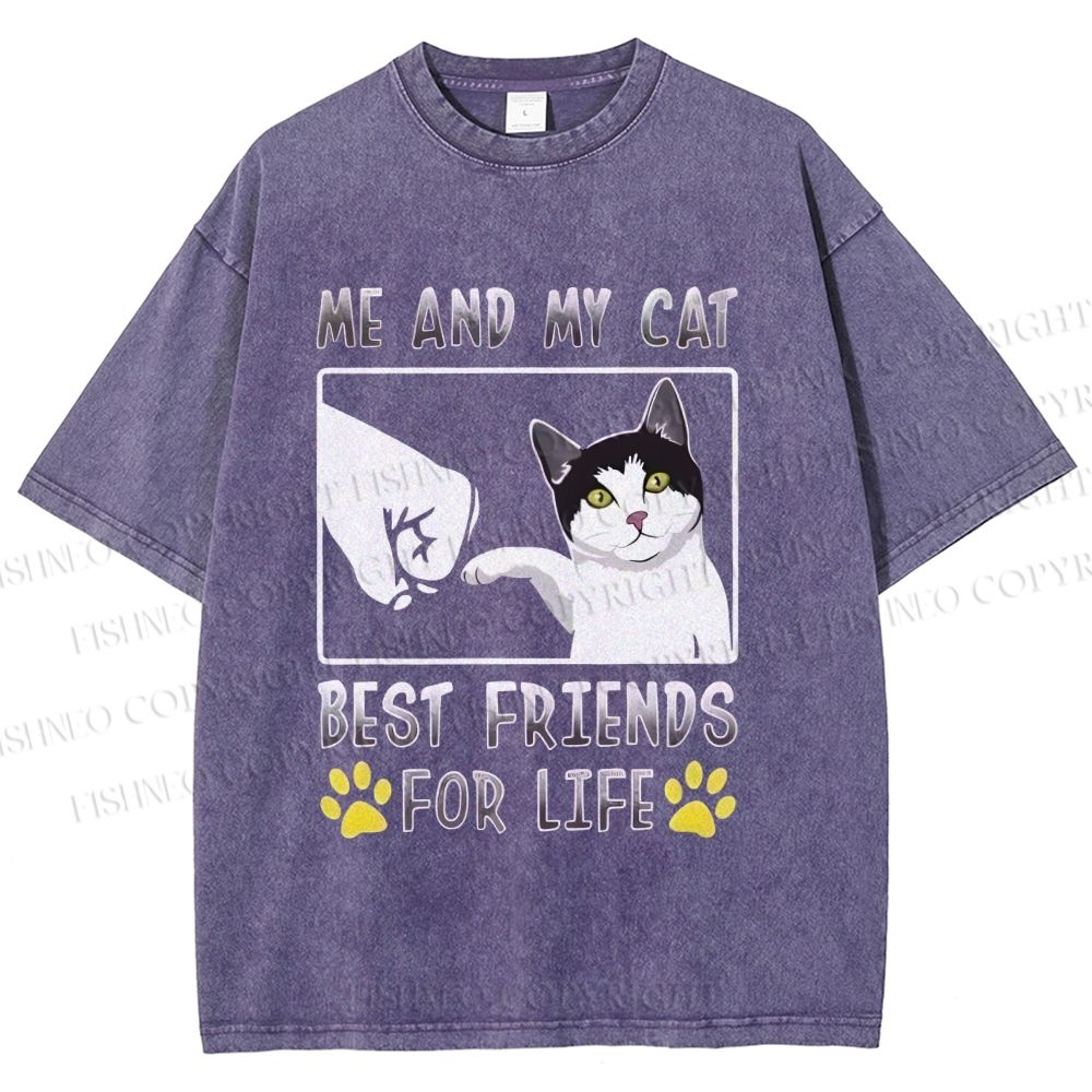 Unisex Me And My Cat Best Friends Printed Washed Tee