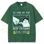 Unisex Me And My Cat Best Friends Printed Washed Tee