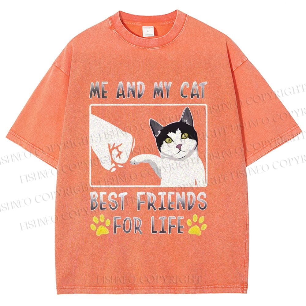 Unisex Me And My Cat Best Friends Printed Washed Tee