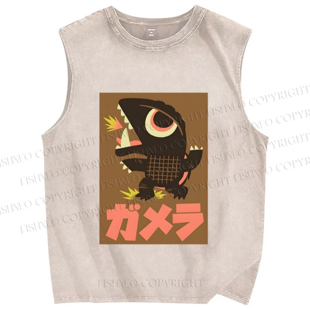 Unisex Monster Printed Washed Tank Top