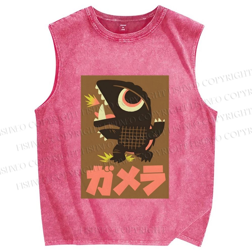 Unisex Monster Printed Washed Tank Top