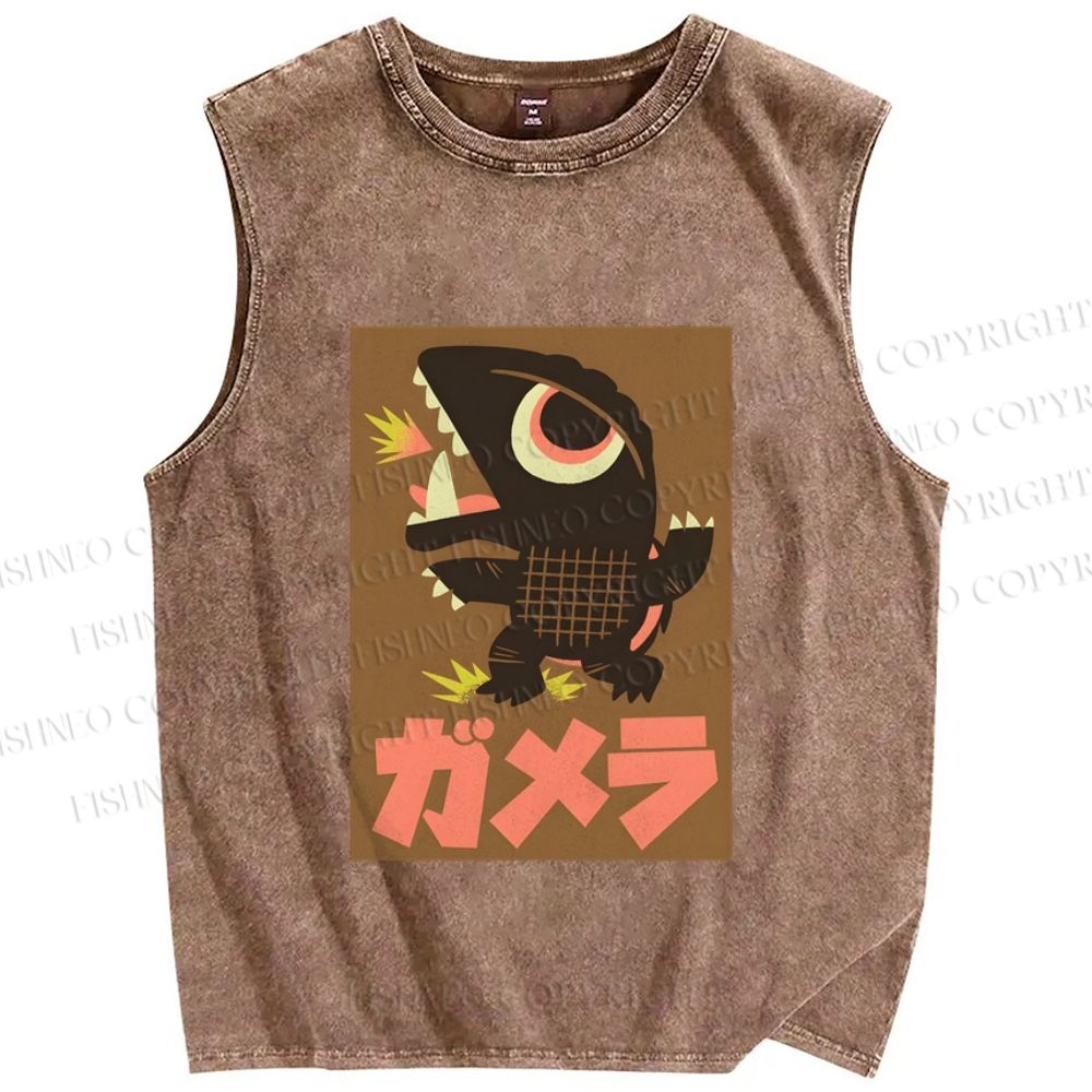 Unisex Monster Printed Washed Tank Top