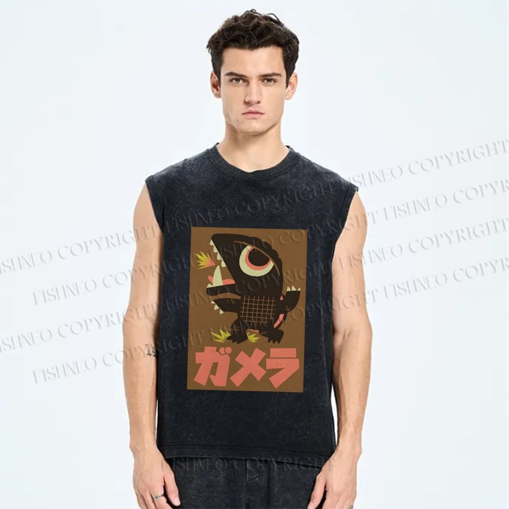 Unisex Monster Printed Washed Tank Top