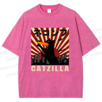 Unisex Catzilla Printed Washed Tee