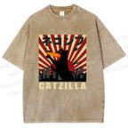 Unisex Catzilla Printed Washed Tee