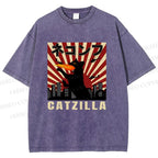 Unisex Catzilla Printed Washed Tee