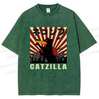Unisex Catzilla Printed Washed Tee