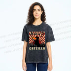 Unisex Catzilla Printed Washed Tee