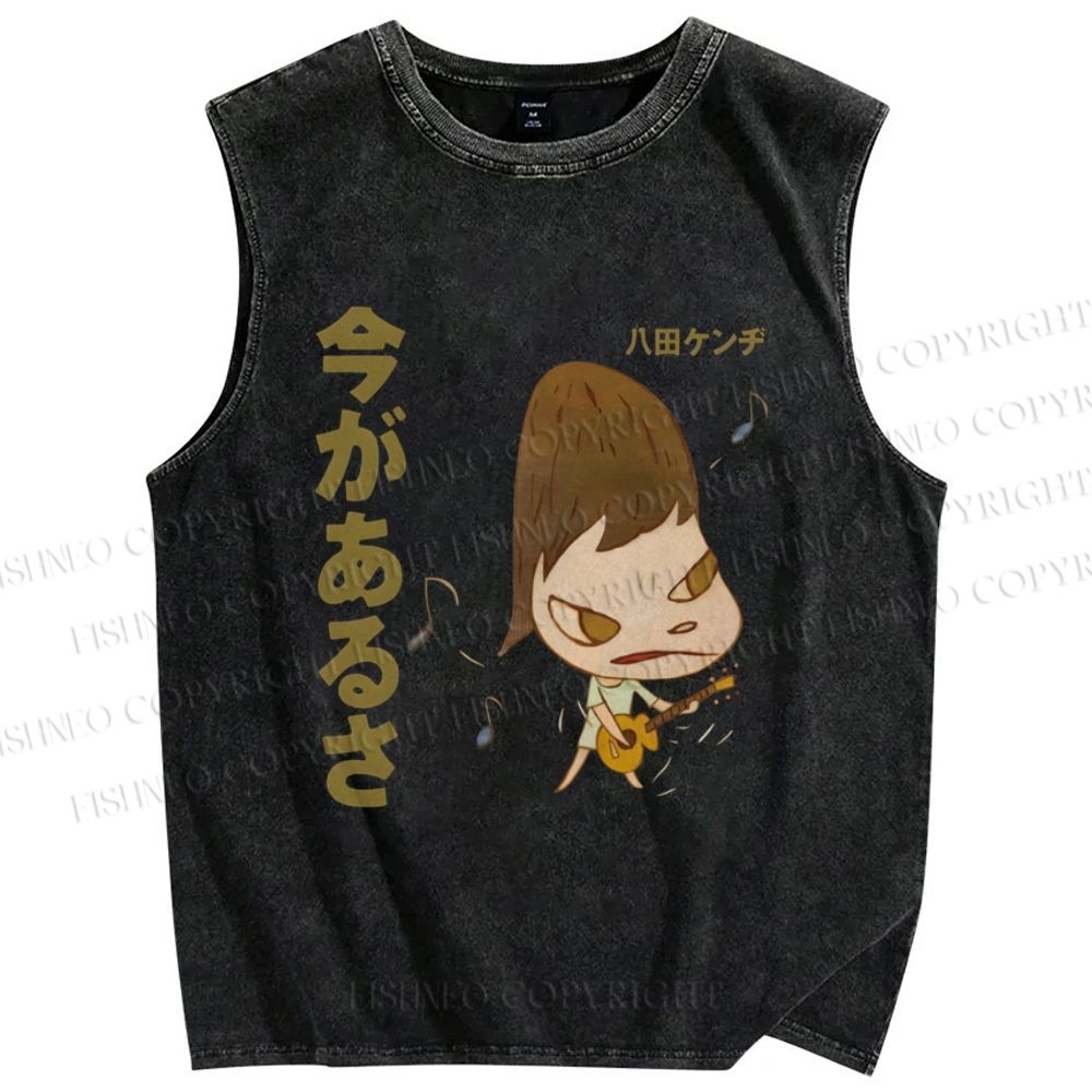 Unisex Yoshitomo Nara Printed Washed Tank Top