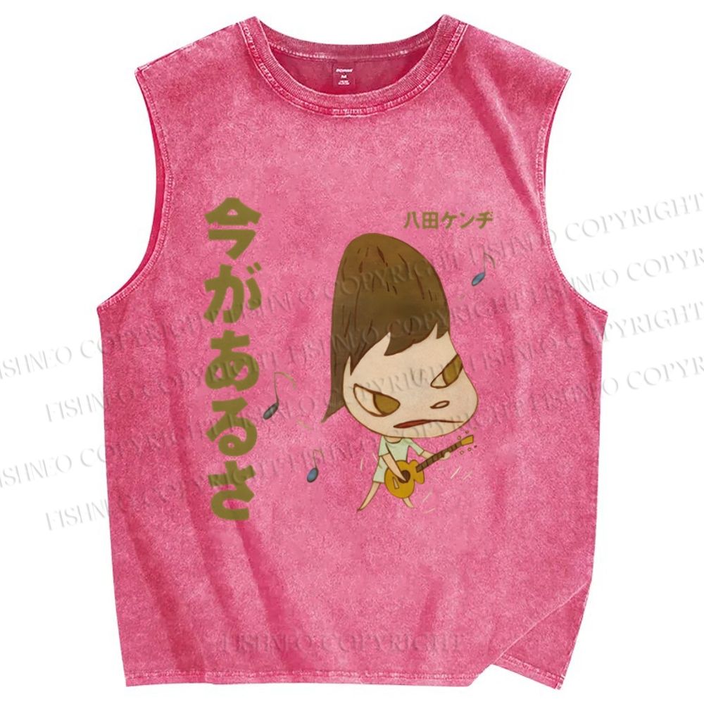 Unisex Yoshitomo Nara Printed Washed Tank Top