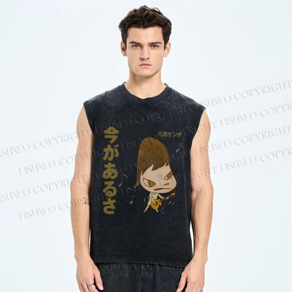 Unisex Yoshitomo Nara Printed Washed Tank Top