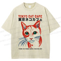 Unisex Tokyo Cat Cafe Printed Washed Tee
